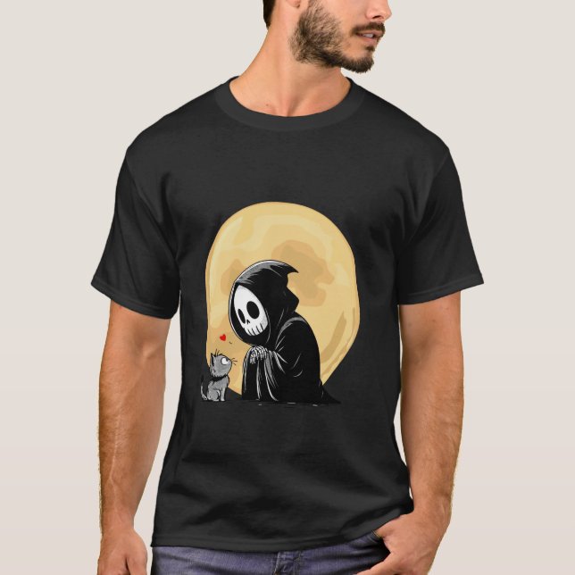 T-shirt Chat de moissonneur d'Halloween pleine lune gothiq (Devant)