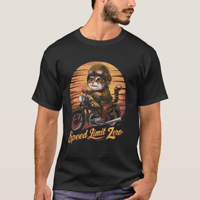 T-shirt Chat de moto Limite de vitesse Zéro Drôle de chat  (Devant)