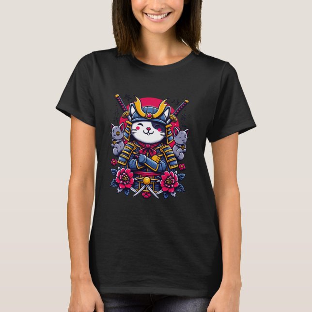 T-shirt Chat de Ninja de Samouraï Japonais (Devant)