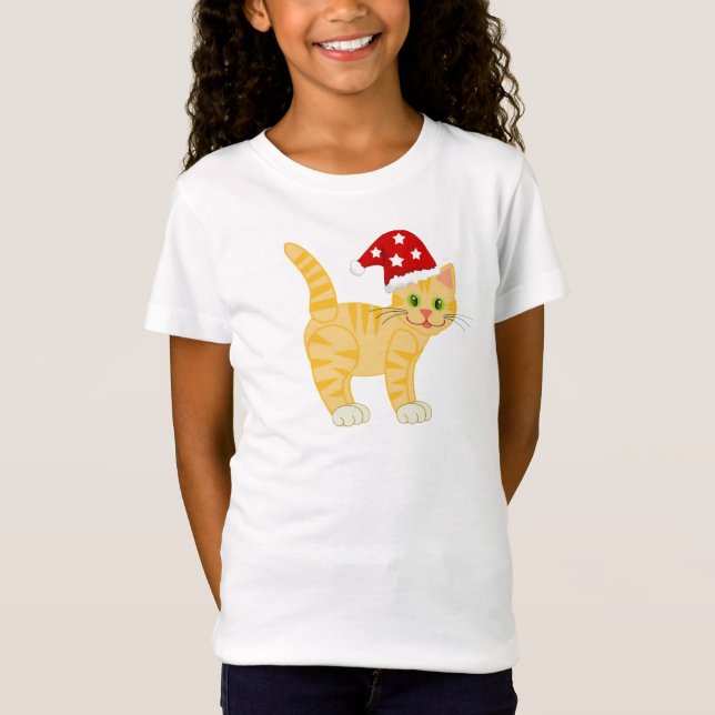 T-Shirt Chat de Noël amusant jaune (Devant)