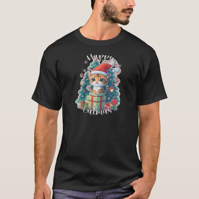 T-shirt Chat de Noël avec chapeau de Père Noël pour garçon (Devant)