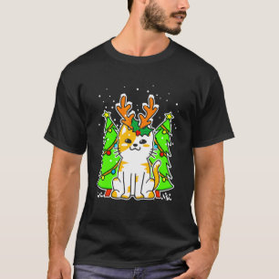 T-shirt Chat de Noël Bois de Renne Pour Hommes Femmes Garç