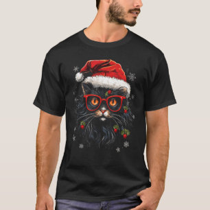 T-shirt Chat de Noël Chapeau de Père Noël Lumières de Noël