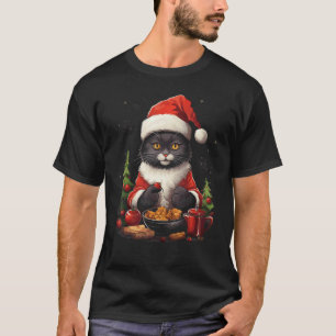 T-shirt Chat de Noël Chapeau de Santa Kitten Amateur de No