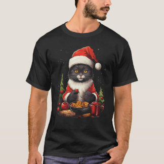 T-shirt Chat de Noël Chapeau de Santa Kitten Amateur de No