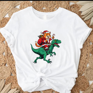 T-shirt Chat de Noël chevauchant un dinosaure
