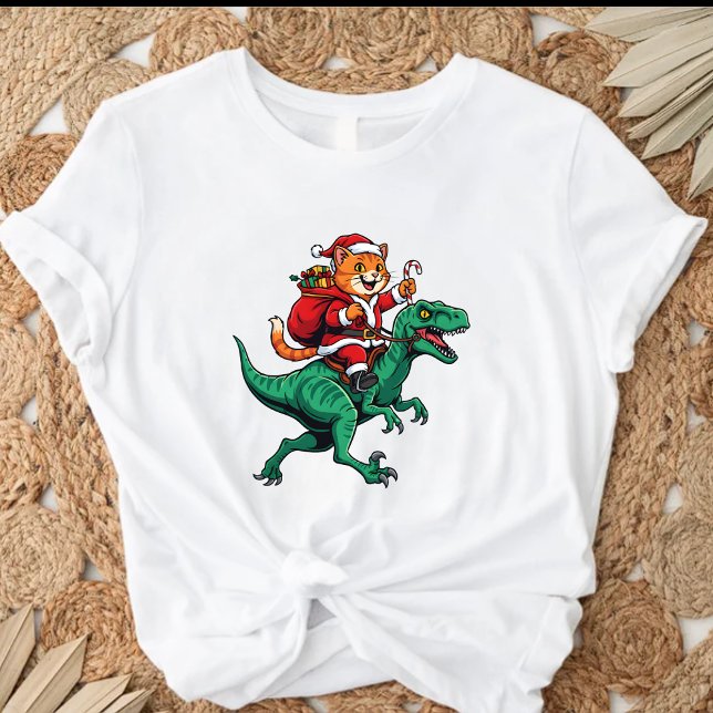 T-shirt Chat de Noël chevauchant un dinosaure (Créateur téléchargé)