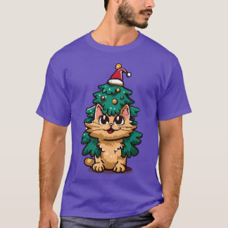 T-shirt Chat de Noël dans le sapin de Noël vintage