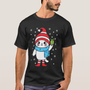 T-shirt Chat De Noël Dans Un Chateau D'Hiver Casquette Cha