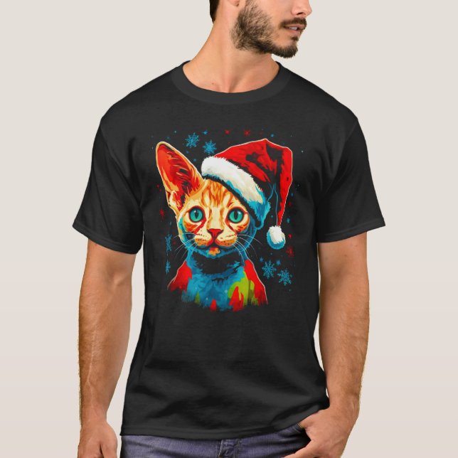 T-shirt Chat de Noël Devon Rex (Devant)