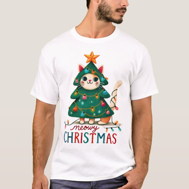 T-shirt Chat de Noël drôle Meowy  (Devant)