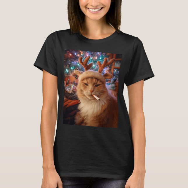 T-shirt Chat de Noël fumant une cigarette Mème Confort Gen (Devant)