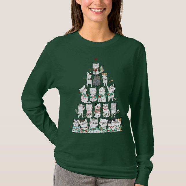 T-shirt Chat de Noël Funny Tree Funny Drôle (Devant)