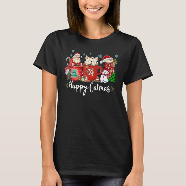 T-shirt Chat de Noël Happy Catmas Café (Devant)