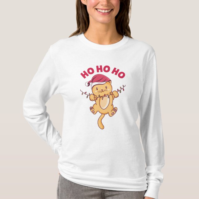 T-shirt Chat de Noël Ho Ho (Devant)