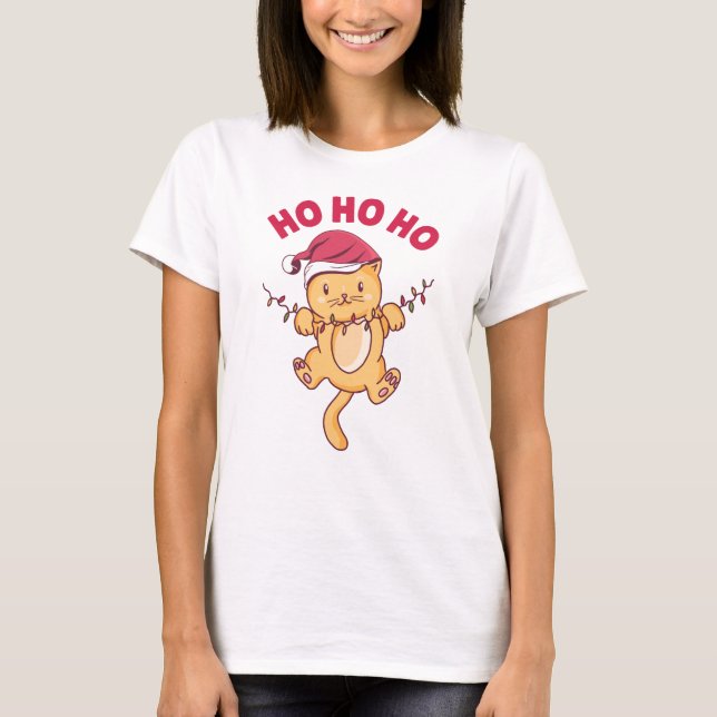 T-shirt Chat de Noël Ho Ho Ho (Devant)