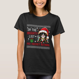 T-shirt Chat de Noël Liste Vilains Regretter Rien Noël Moc