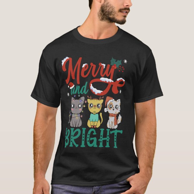 T-shirt Chat de Noël Merry And Bright (Devant)