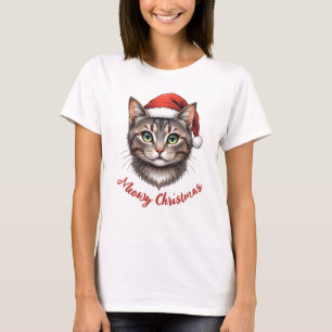 T-shirt Chat de Noël mignon personnalisé avec chapeau de P