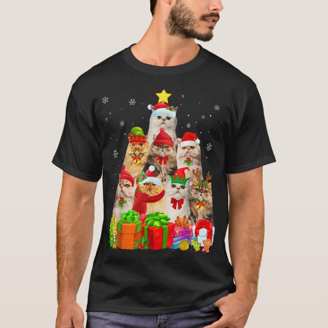 T-shirt Chat de Noël moche Chat Arbre Drôle Chat Perse (Devant)