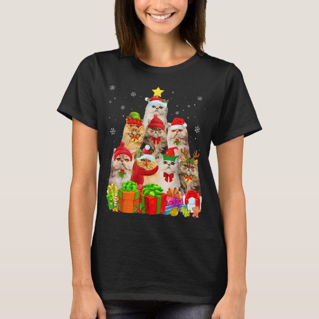 T-shirt Chat de Noël moche Chat Arbre Drôle Chat Perse (Devant)