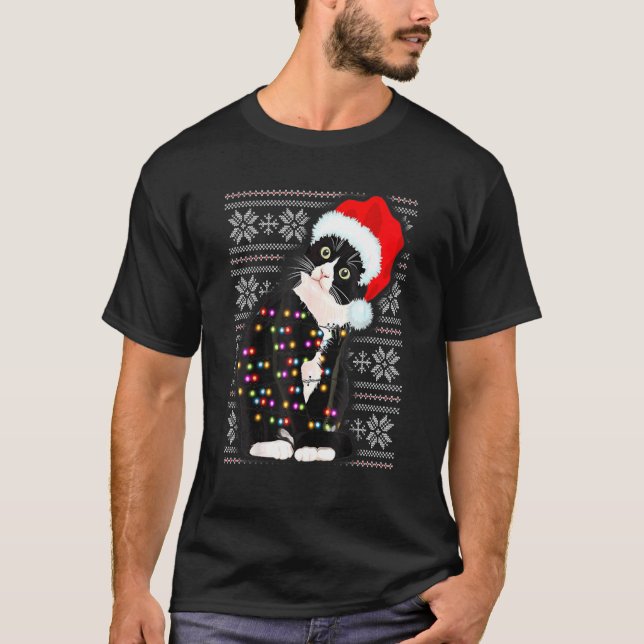 T-shirt Chat de Noël moche Santa Hat Lights Holiday Cute X (Devant)