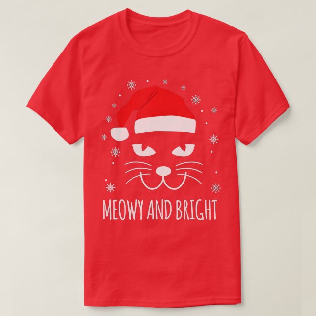 T-shirt Chat De Noël Mowy Et Lumineux Merry Noël Cos (Design devant)