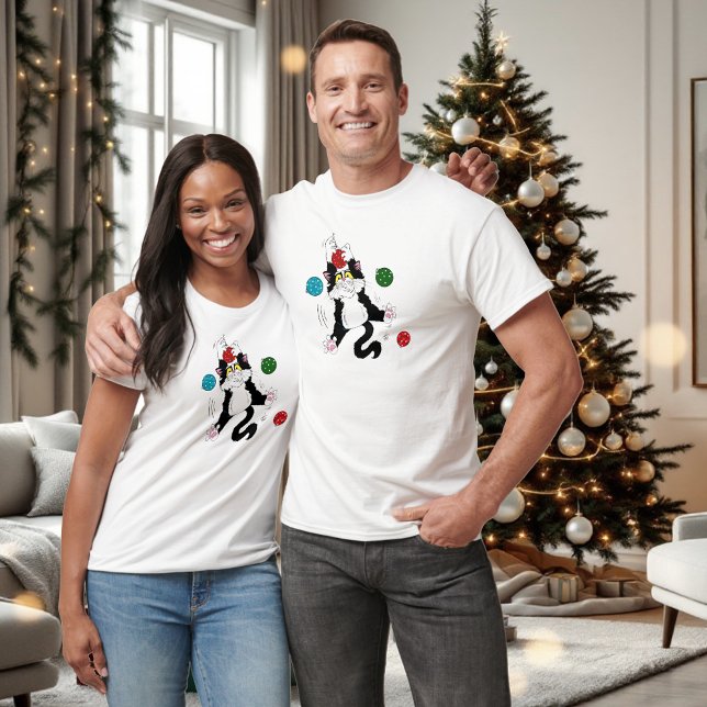 T-shirt Chat de Noël noir blanc Tuxedo (Créateur téléchargé)