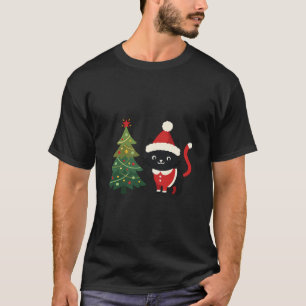 T-shirt Chat de Noël Père Noël Arbre Vecteur