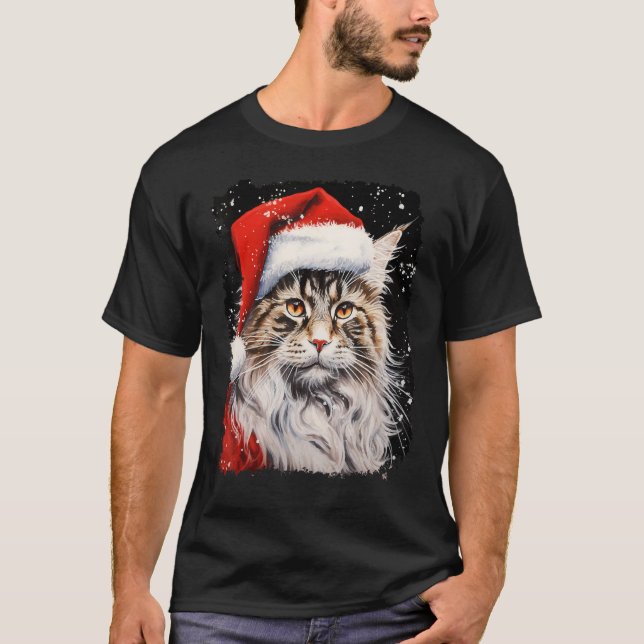 T-shirt Chat de Noël Pop Art Maine Coon (Devant)