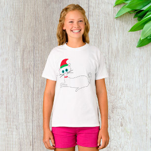 T-shirt Chat de Noël portant un chapeau de Père Noël