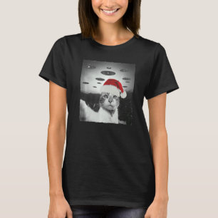 T-shirt Chat de Noël portant un chapeau de Père Noël selfi