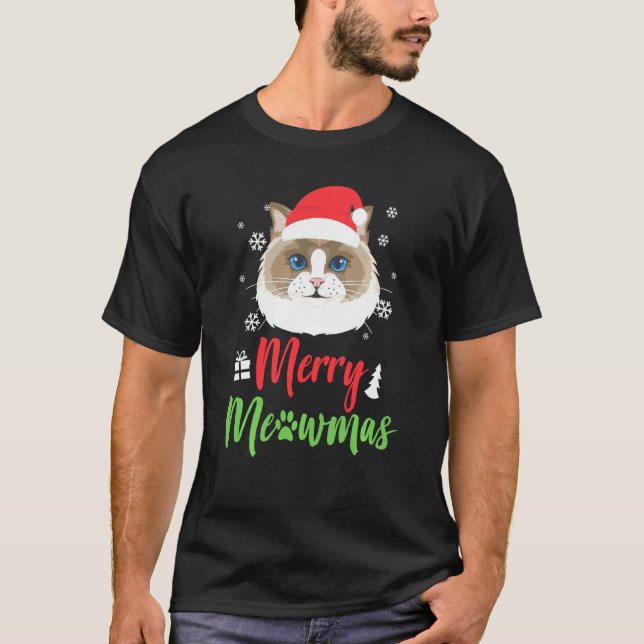 T-shirt Chat de Noël Ragdoll Joyeux Meowmas (Devant)