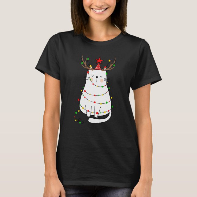 T-shirt Chat de Noël Reindeer Antlers Pour Hommes Femmes G (Devant)