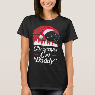 T-shirt Chat de Noël rétro avec lumières du collier de Noë