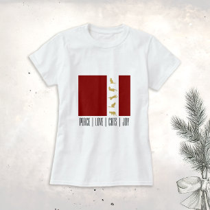 T-shirt Chat de Noël Rouge Blanc Or