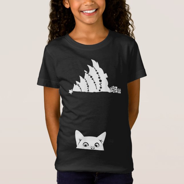 T-Shirt Chat de Noël Rouge Tipping Xmas Tree Over Meowchat (Devant)