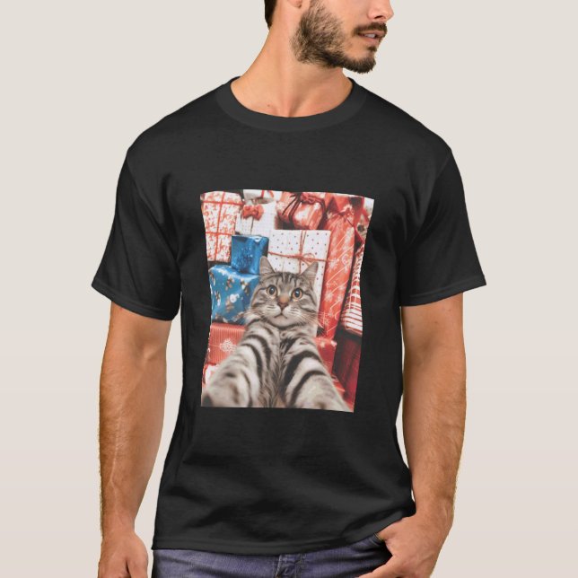T-shirt Chat de Noël selfie drôle chat (Devant)
