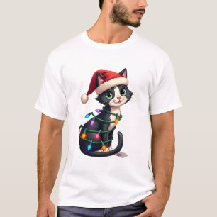 T-shirt Chat de Noël Smoking chat noir Noël lumières minou