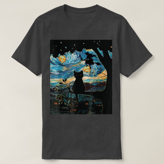 T-shirt Chat de nuit effrayant Halloween, Starry Chat de n (Design devant)
