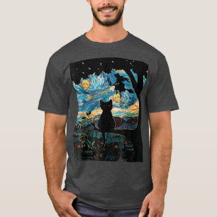 T-shirt Chat de nuit effrayant Halloween, Starry Chat de n