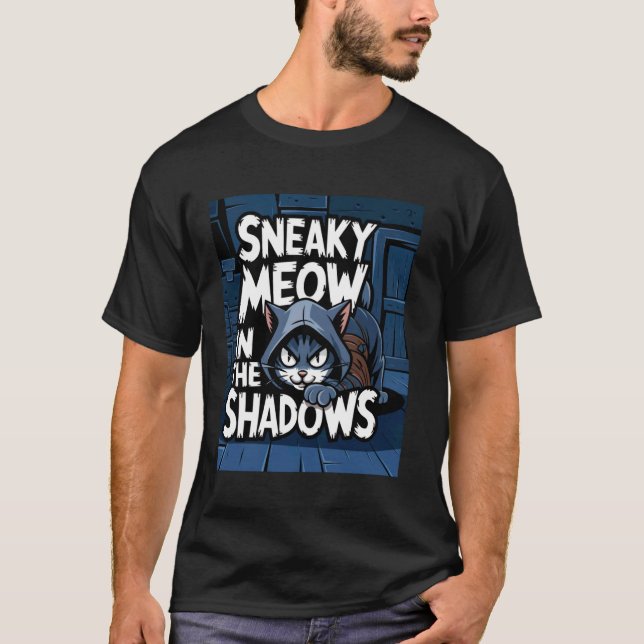 T-shirt Chat de Nuit se Cache dans l'Ombre Drôle Meow Styl (Devant)