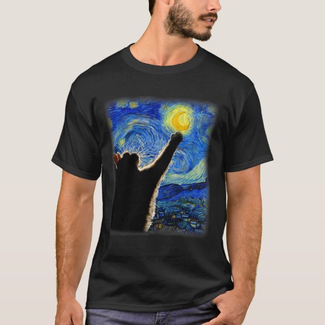 T-shirt Chat de nuit Van Gogh Starry - Clic Fit (Devant)