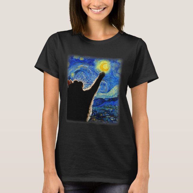 T-shirt Chat de nuit Van Gogh Starry - Clic Fit (Devant)