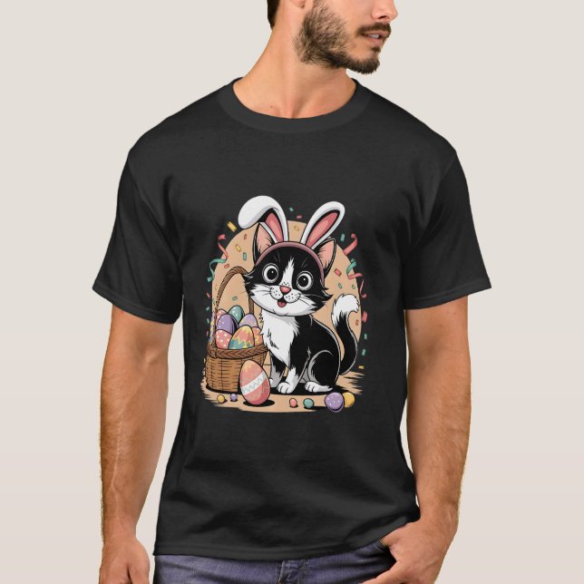 T-shirt Chat de Pâques avec oreilles de lapin Chouette cha (Devant)