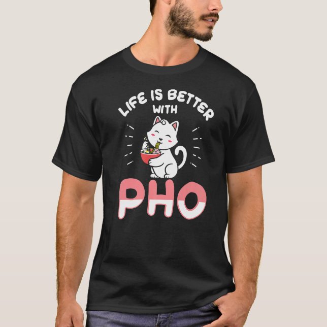 T-shirt Chat de Pho mangeant avec du Pho (Devant)