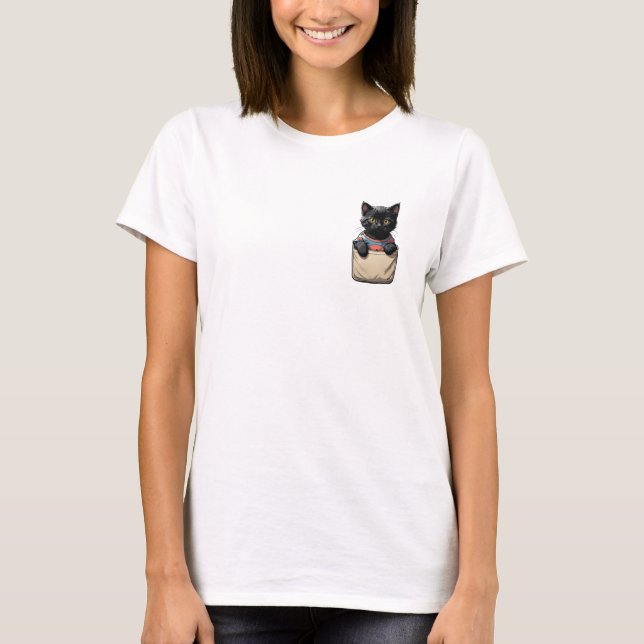 T-shirt Chat de poche noir (Devant)