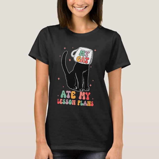 T-shirt Chat de professeur drôle a mangé mes plans de cour (Devant)