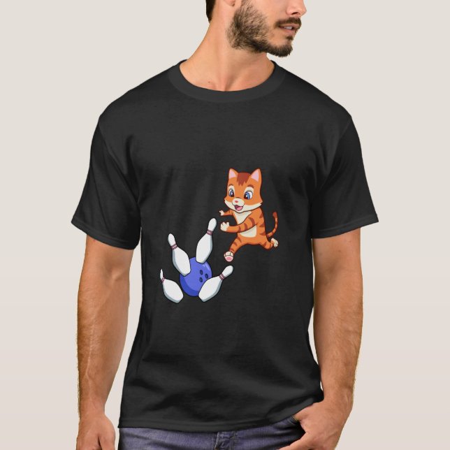 T-shirt Chat de quilles renversant des quilles (Devant)