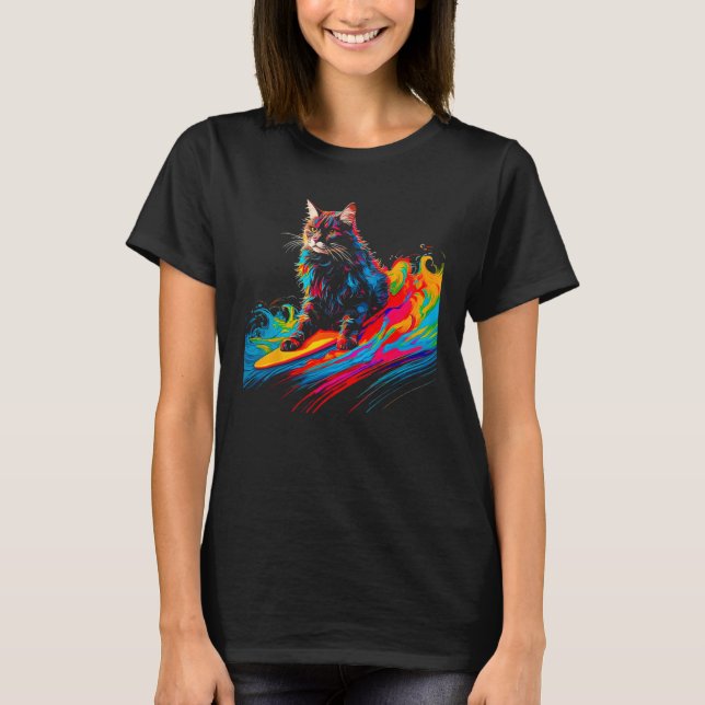 T-shirt Chat de race Maine Coon surfe 1 (Devant)